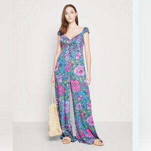 💕Free People💕Floral Blue Jumpsuit